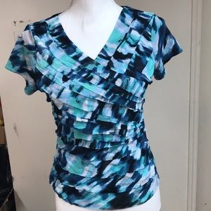 Blue, Turquoise, & White Short Sleeve Top